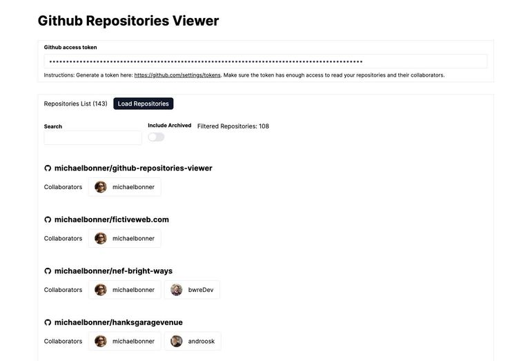 Screenshot of the GitHub Repositories Viewer app