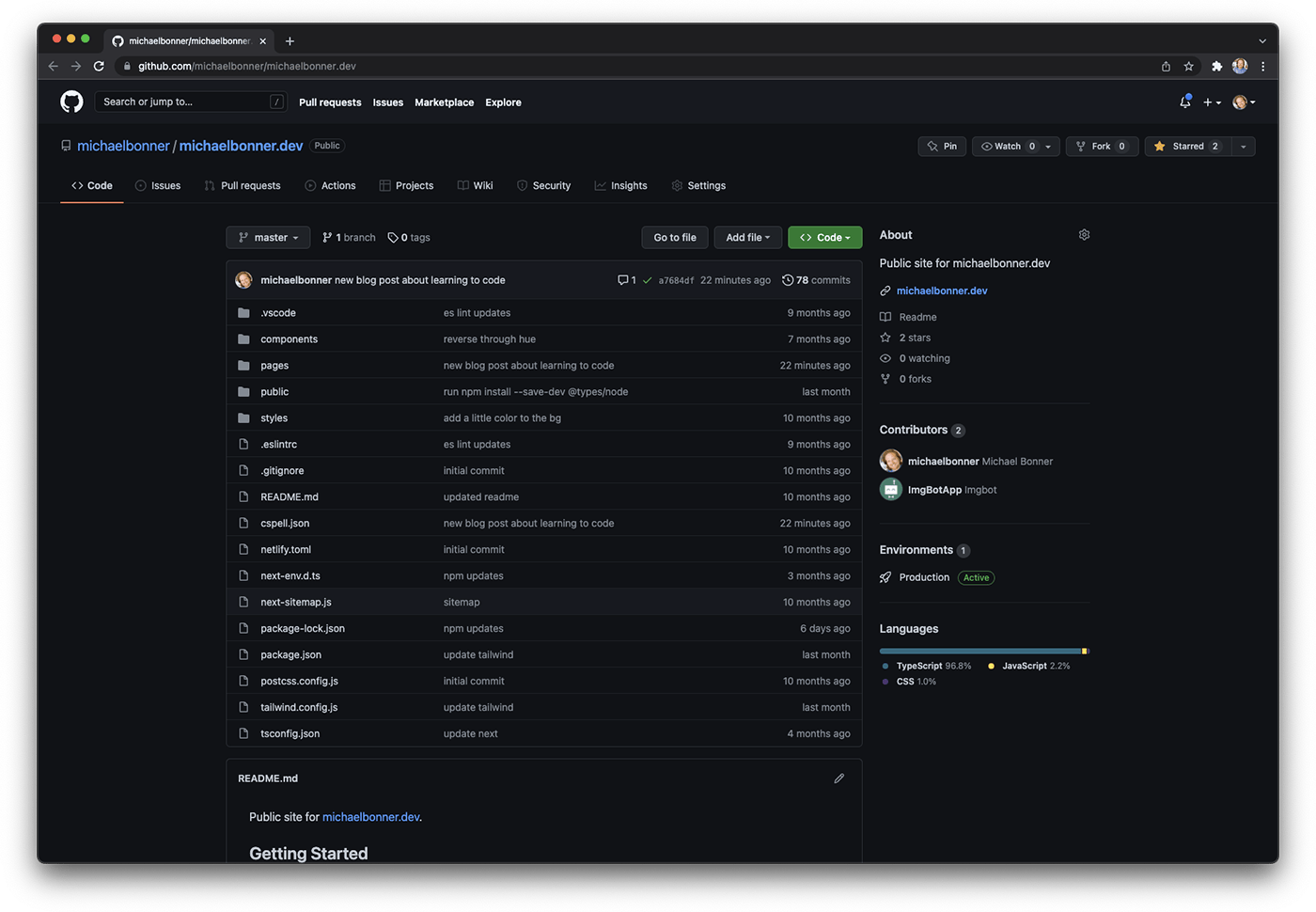 michaelbonner.dev github screenshot